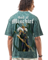 Men's Green Loki Graphic Printed Oversized FIt Acid Wash Tshirt