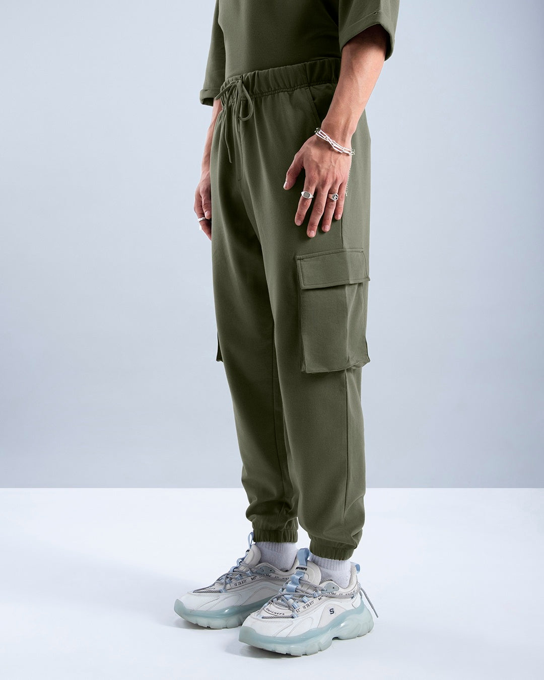 Men's Green Casual Solid Cargo