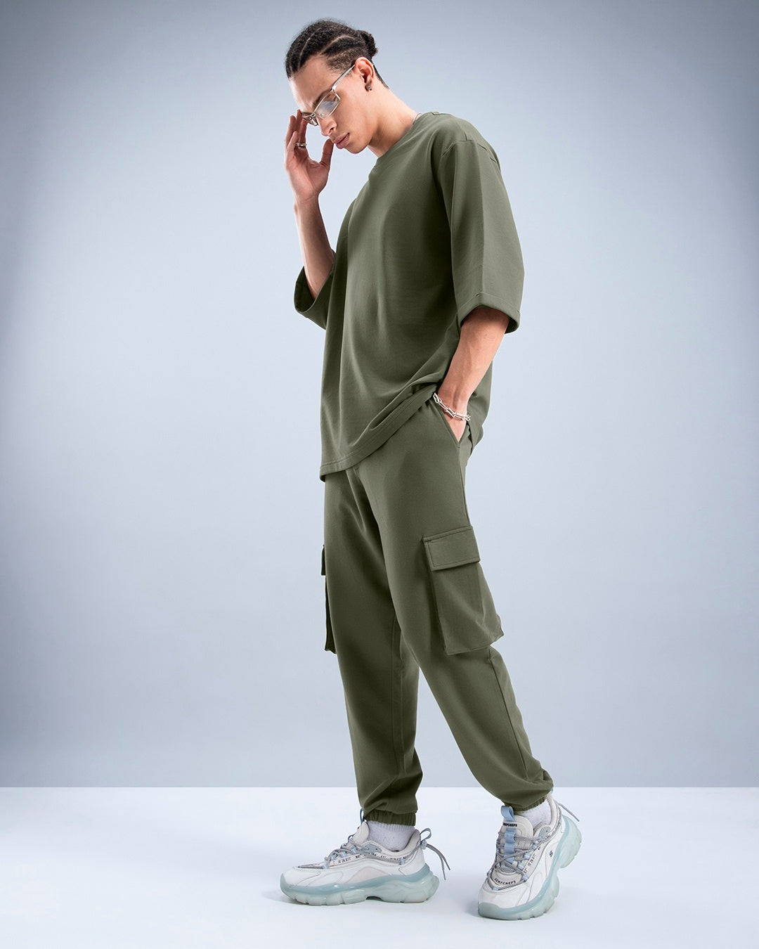 Men's Green Casual Solid Cargo