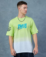 Men's Green & White Spiderman Graphic Printed Ombre Oversized Tshirt