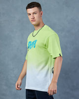 Men's Green & White Spiderman Graphic Printed Ombre Oversized Tshirt