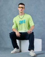 Men's Green & White Spiderman Graphic Printed Ombre Oversized Tshirt