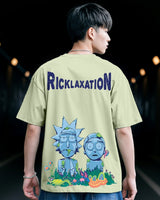 Men's Green Stoned Rick & Morty Graphic Printed Oversized Tshirt