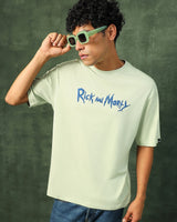 Men's Green Stoned Rick & Morty Graphic Printed Oversized Tshirt
