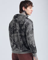 Men's Grey Official Marvel All Over Printed Oversized Full Sleeves Hoodie