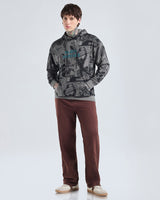 Men's Grey Official Marvel All Over Printed Oversized Full Sleeves Hoodie