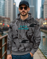 Men's Grey Official Marvel All Over Printed Oversized Full Sleeves Hoodie