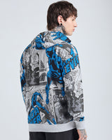 Men's Grey Official Marvel All Over Printed Oversized Full Sleeves Hoodie
