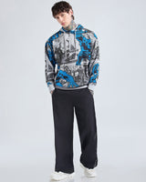 Men's Grey Official Marvel All Over Printed Oversized Full Sleeves Hoodie