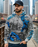 Men's Grey Official Marvel All Over Printed Oversized Full Sleeves Hoodie