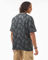 Men's Grey & Black Hogwarts All Over Printed Oversized Tshirt