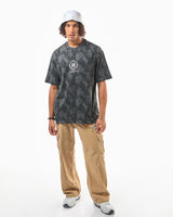 Men's Grey & Black Hogwarts All Over Printed Oversized Tshirt