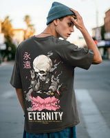 Men's Grey Eternity Graphic Printed Oversized FIt Tshirt