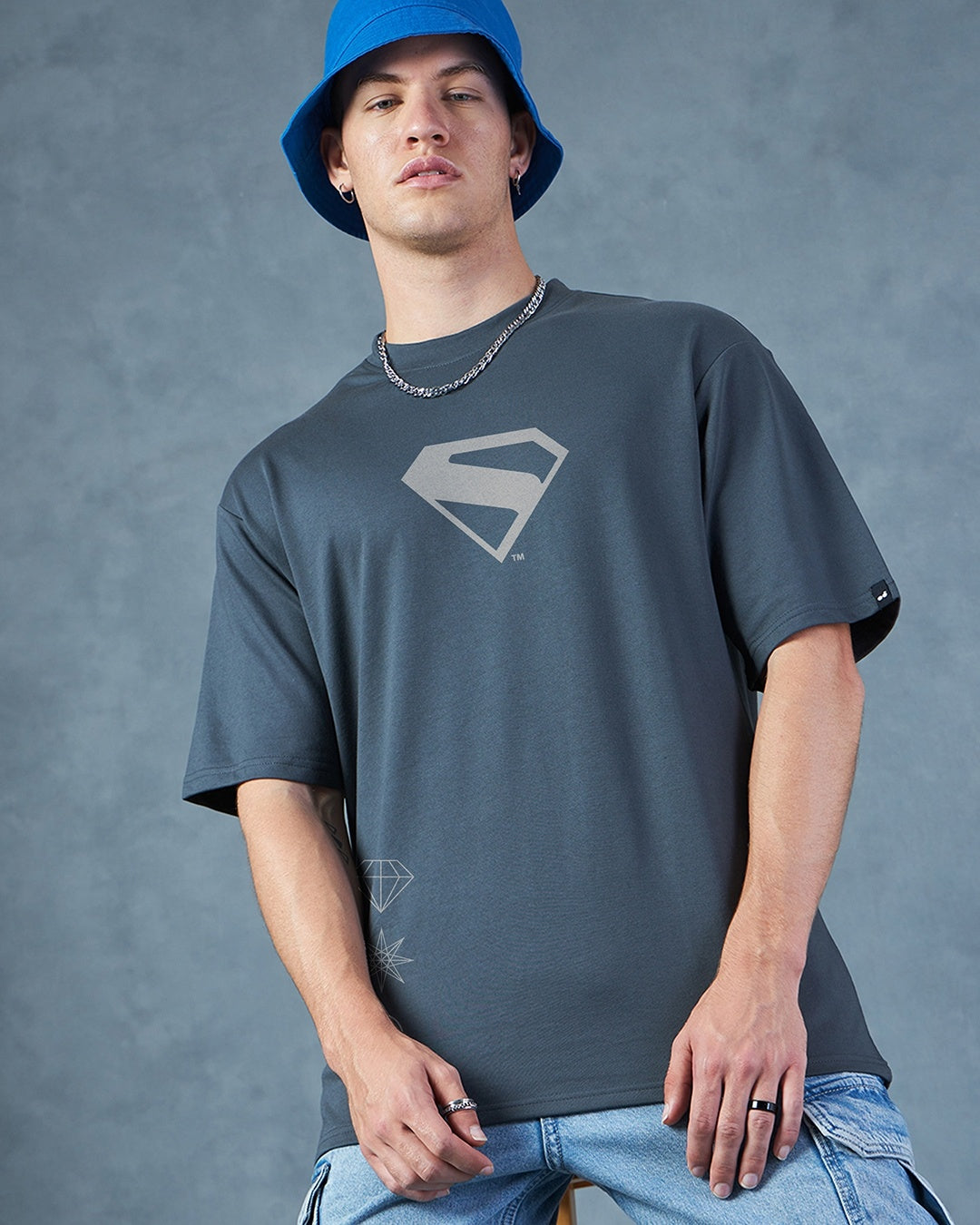 Men's Grey Half Sleeves Oversized Fit Tshirt