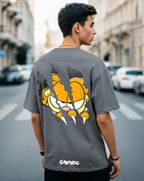 Men's Grey Smiling Cat Graphic Printed Oversized Tshirt