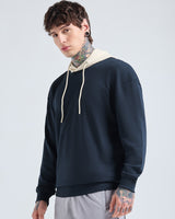 Men's Navy Blue & Beige Oversized Full Sleeves Hoodie