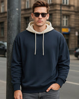 Men's Navy Blue & Beige Oversized Full Sleeves Hoodie