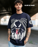 Men's Navy Blue Venom Graphic Printed Oversized Tshirt