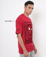 Men's Red Friendly Neighbour Graphic Printed Oversized Tshirt
