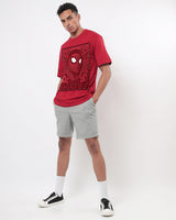 Men's Red Friendly Neighbour Graphic Printed Oversized Tshirt