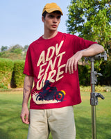 Men's Red Casual Oversized Fit Printed Half Sleeves Tshirt