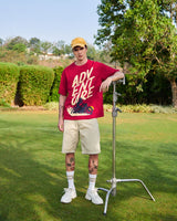 Men's Red Casual Oversized Fit Printed Half Sleeves Tshirt