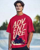 Men's Red Casual Oversized Fit Printed Half Sleeves Tshirt