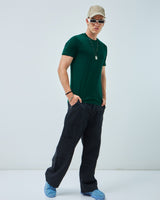 Men's Green Casual Regular Fit Solid Half Sleeves Tshirt