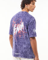 Men's Skipper Blue Venom Graphic Printed Oversized Acid Wash Tshirt