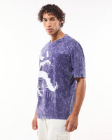 Men's Skipper Blue Venom Graphic Printed Oversized Acid Wash Tshirt