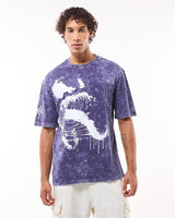 Men's Skipper Blue Venom Graphic Printed Oversized Acid Wash Tshirt