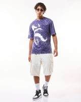 Men's Skipper Blue Venom Graphic Printed Oversized Acid Wash Tshirt