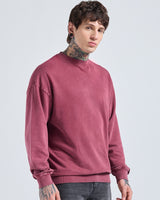Men's Tibetan Red Oversized Acid Wash Full Sleeves Sweatshirt