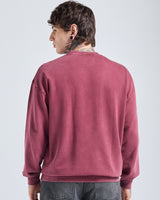 Men's Tibetan Red Oversized Acid Wash Full Sleeves Sweatshirt