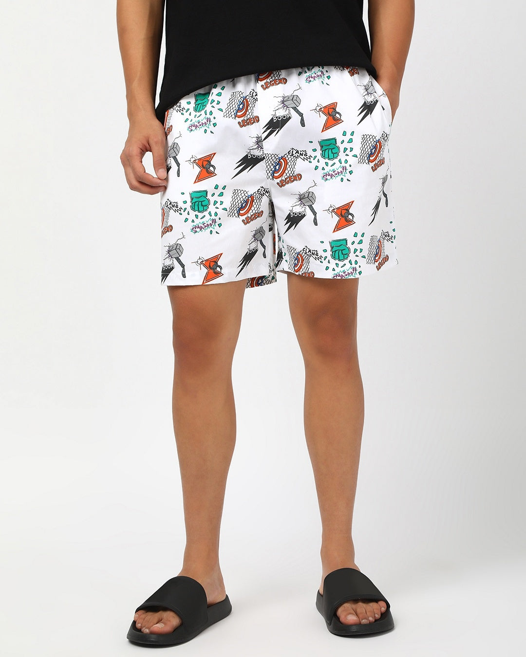 Men's White Avengers All Over Printed Lounge Wear Boxer