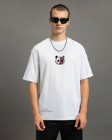 Men's White Casual Oversized Fit Printed Half Sleeves Tshirt