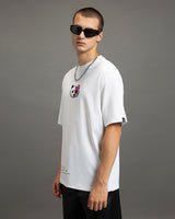 Men's White Casual Oversized Fit Printed Half Sleeves Tshirt