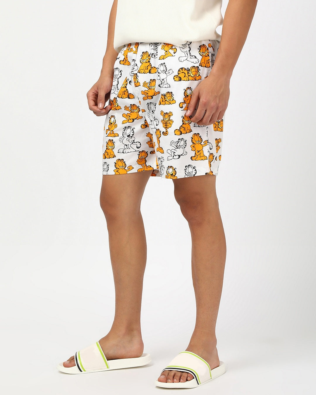 Men's White Garfield All Over Printed Lounge Wear Boxer