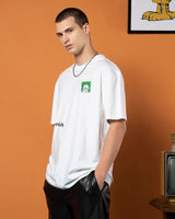 Men's White Garfield Hates Mornings Graphic Printed Oversized Tshirt
