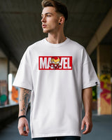 Men's White Marvel Ironman Typography Oversized Tshirt