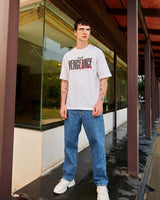Men's White Casual Oversized Fit Printed Half Sleeves Tshirt