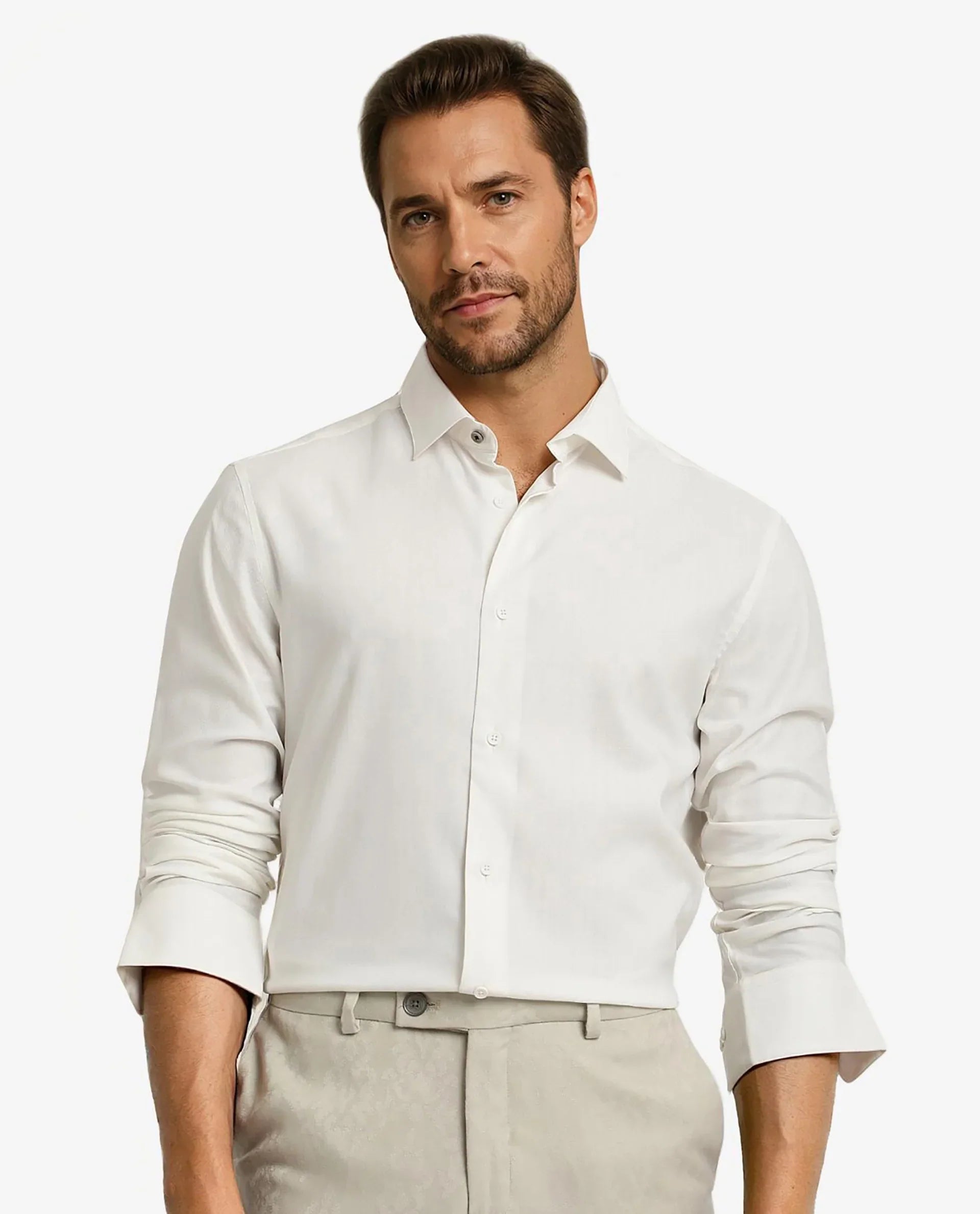 Men's White Casual Regular Fit Solid Full Sleeves Shirt