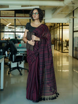 Women's Red Mul Cotton Saree