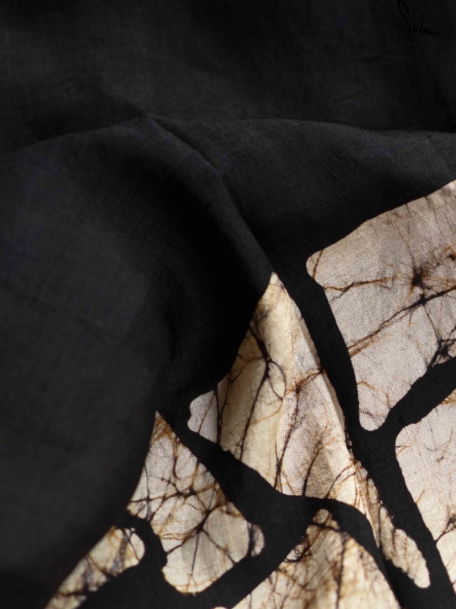 Women's Black Mulberry Silk Saree