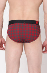 Men's Maroon Checks Mid-Rise Printed Brief