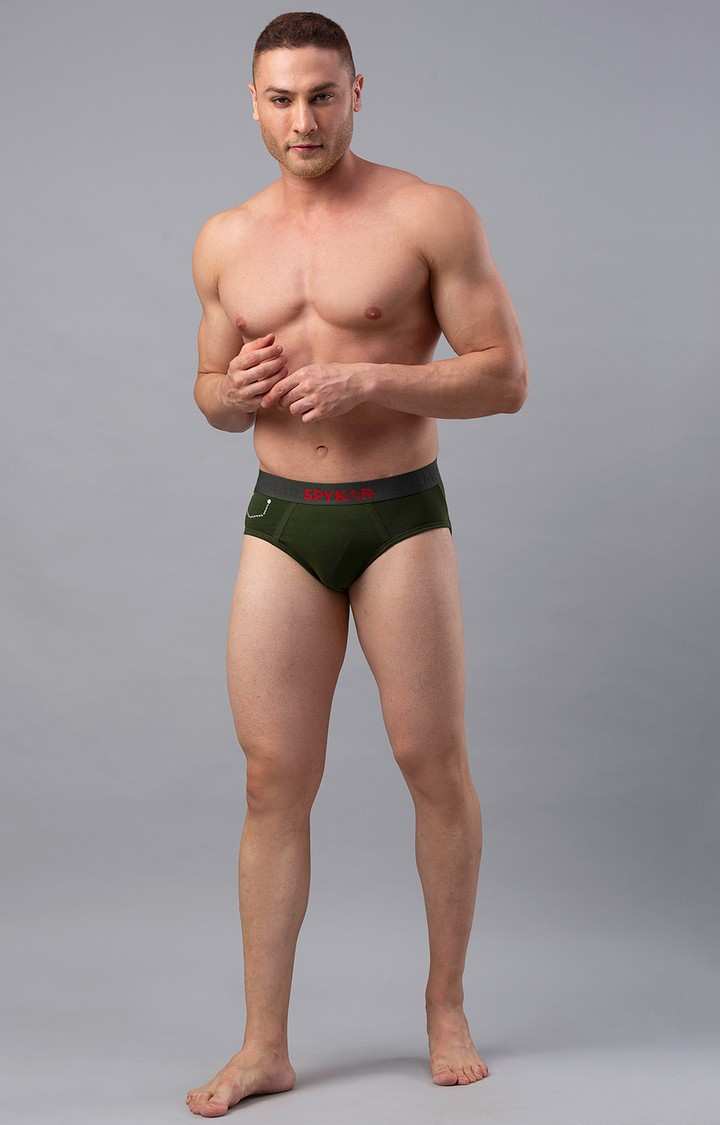 Men's Olive Mid-Rise Solid Brief