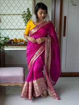 Women's Pink Cotton Silk Saree with Blouse Piece