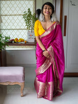 Women's Pink Cotton Silk Saree with Blouse Piece