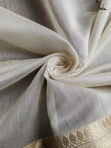 Women's White Cotton Silk Saree with Blouse Piece