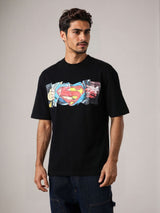 Men's Black Casual Oversized Fit Printed Half Sleeves Tshirt